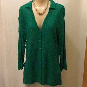 Anthropologie long sleeve green blouse size L EUC